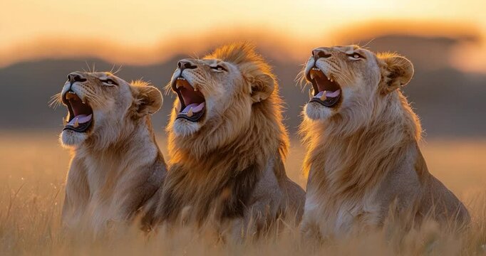 Lions roar sunset