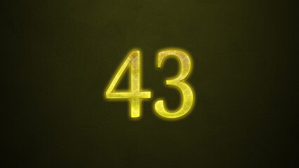 Neon glowing yellow number of 43 on dark background.