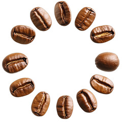 Coffee Beans Circle Isolated on Transparent Background in Macro Detail