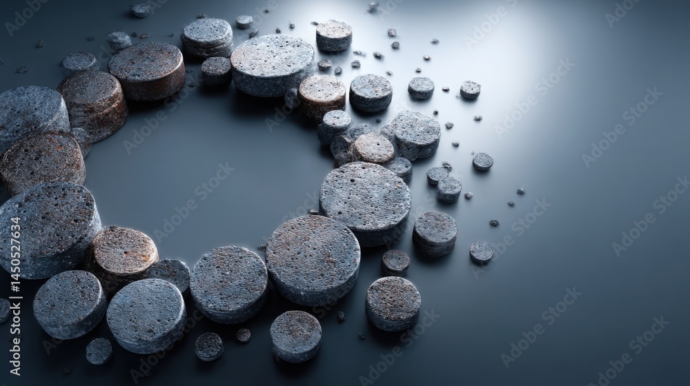 Poster circle of coins displayed in a structured arrangement representing wealth and financial concepts wit