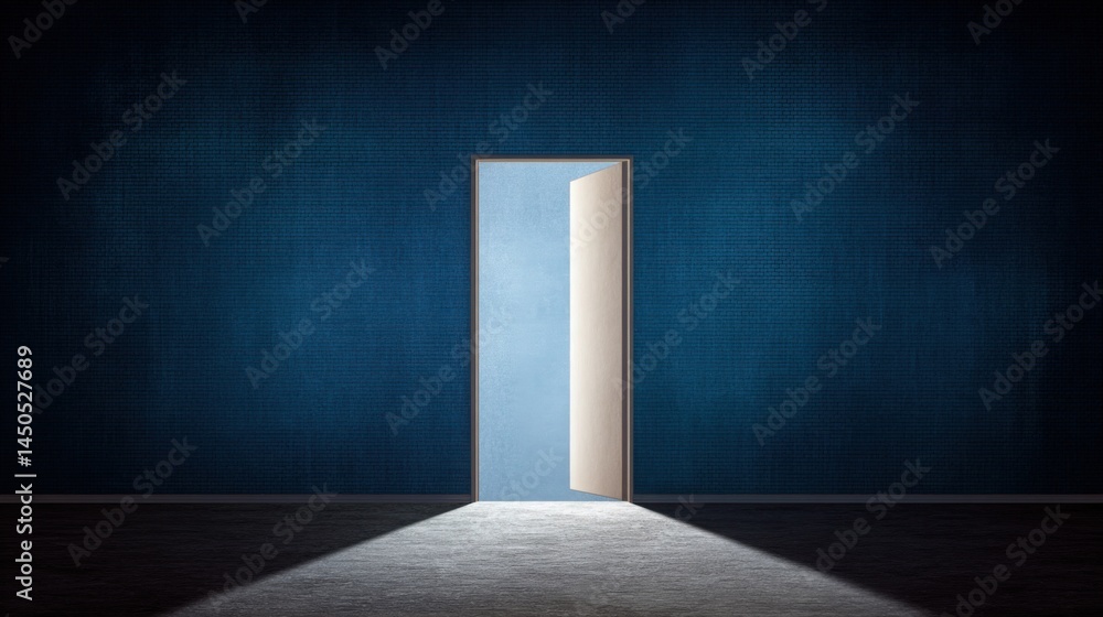 Poster open door in a dark room creating a sense of mystery and invitation with a hint of light leading to 