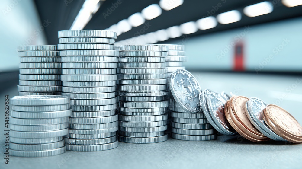 Poster neatly stacked coins representing financial stability and wealth in a calm and organized vertical ar