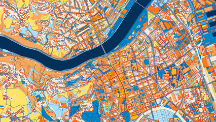 Colorful Linz Street Map with Labels and Buildings