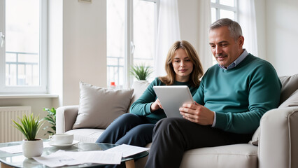 Senior Couple Using Tablet for Online Banking – African American Elderly Couple Managing Finances with Digital Technology for Retirement Planning, Financial Literacy, and Senior Technology Adoption