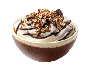 Indulging in chocolate vanilla parfait kitchen food cozy atmosphere isolated on transparent background