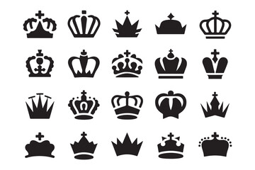 Royal Crown Icon Set – Black Silhouettes of King and Queen Crowns