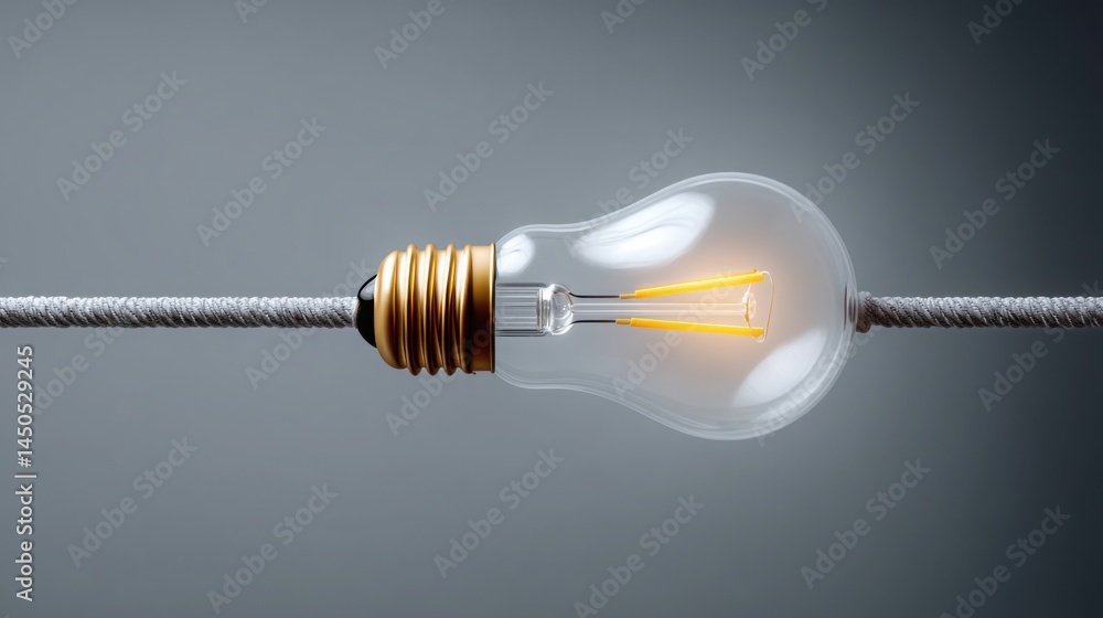 Poster a striking light bulb suspended on a string symbolizing creativity and the journey from ideas to exe