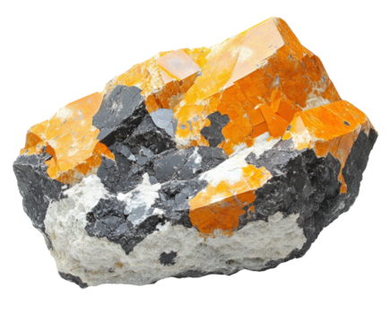 Mining orange minerals natural quarry rock collection view isolated on transparent background