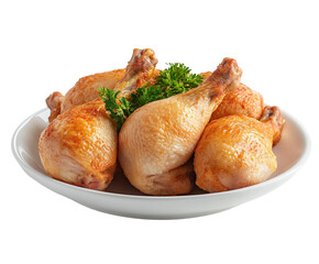 Savory roast chicken drumsticks on white plate culinary delight home kitchen isolated on transparent background