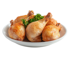 Savory roast chicken drumsticks on white plate culinary delight home kitchen isolated on transparent background