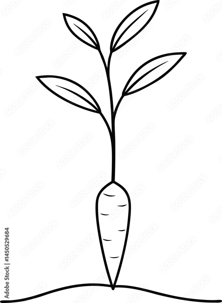 Poster simple carrot design represented in continuous line art drawing style with sleek lines and organic s