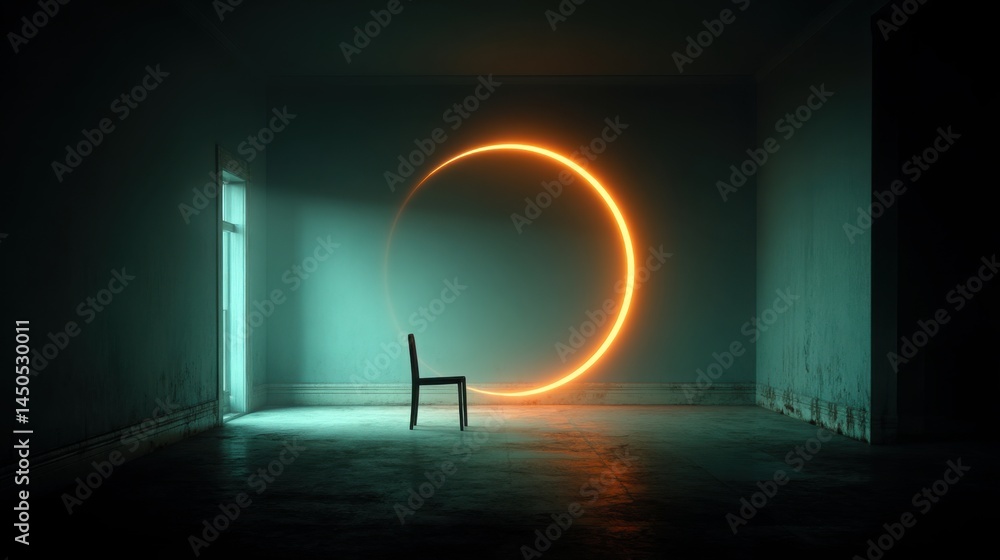 Poster person standing alone in a dark room surrounded by a glowing circle creating a concept of deep creat