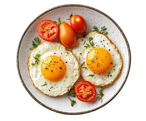 Delicious breakfast fried eggs with tomatoes home kitchen food natural light isolated on transparent background
