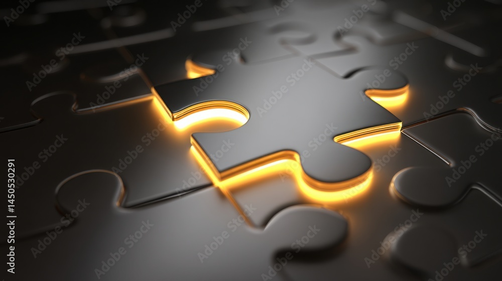 Poster a glowing puzzle piece emitting light symbolizing clarity and alignment in the workflow and problem-