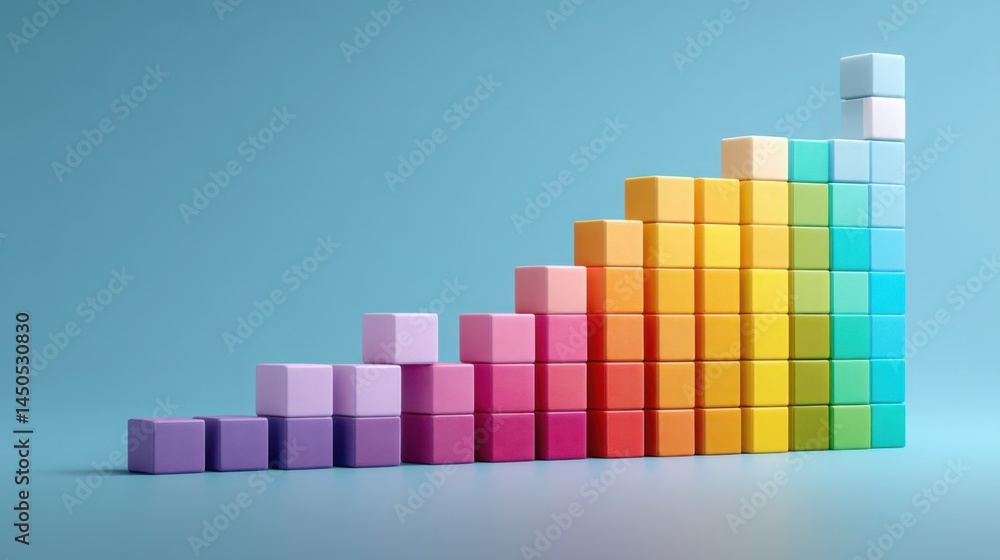 Aufkleber colorful bar chart visualizing data trends with light blocks forming a rainbow ladder concept for gr