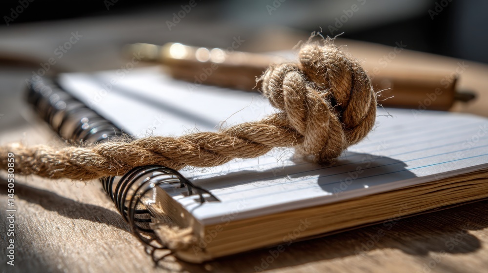 Poster rope wrapped around a book under the sun symbolizing connection and knowledge with a light and warm 