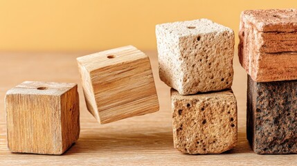 Diverse collection of bricks representing varied textures and colors symbolizing strength and creative foundations