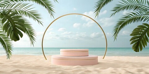 
3d rendering of wood podium for product display