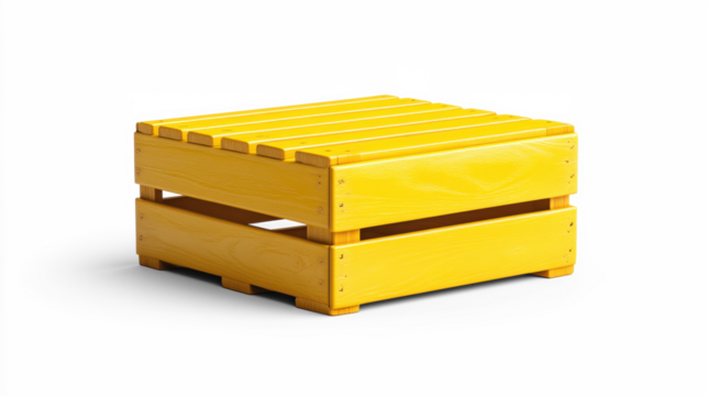 Wooden Yellow Crate on Transparent Background