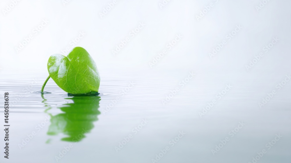 Poster a leaf gently floating on the surface of water creating a serene scene symbolizing calmness and natu