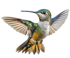 Hummingbird in flight natural habitat wildlife colorful environment view isolated on transparent...