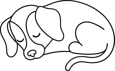 Sleeping dog resting peacefully in continuous line art drawing style showing calm posture and cozy vibes perfect for pet care branding or relaxation themed designs