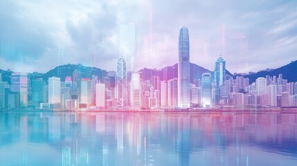 Fototapeta premium Vibrant Hong Kong Skyline: A City of Innovation and Technology