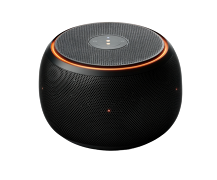 Innovative smart speaker for modern living rooms eye-level tech design isolated on transparent background