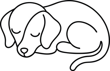 Dog sleeping peacefully drawn in continuous line art style showing calm and gentle posture perfect for home decor illustrations or tranquil pet themed graphics