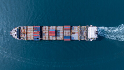 Aerial view container cargo ship freight shipping international, Global business freight shipping...