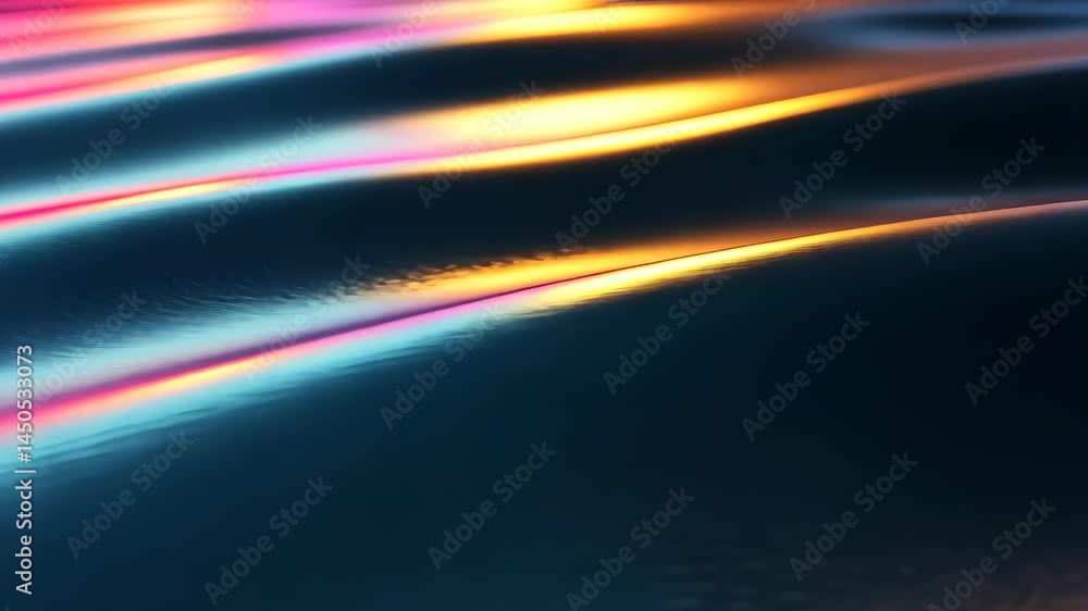 Poster colorful wavy light patterns on metallic surface in dynamic flow