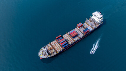 Aerial view container cargo ship freight shipping international, Global business freight shipping...