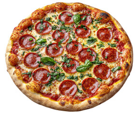 Delicious pepperoni pizza restaurant kitchen food warm lighting view isolated on transparent background