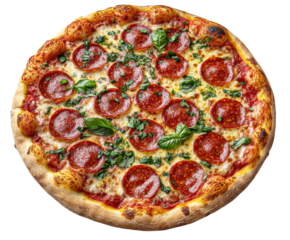 Delicious pepperoni pizza restaurant kitchen food warm lighting view isolated on transparent background