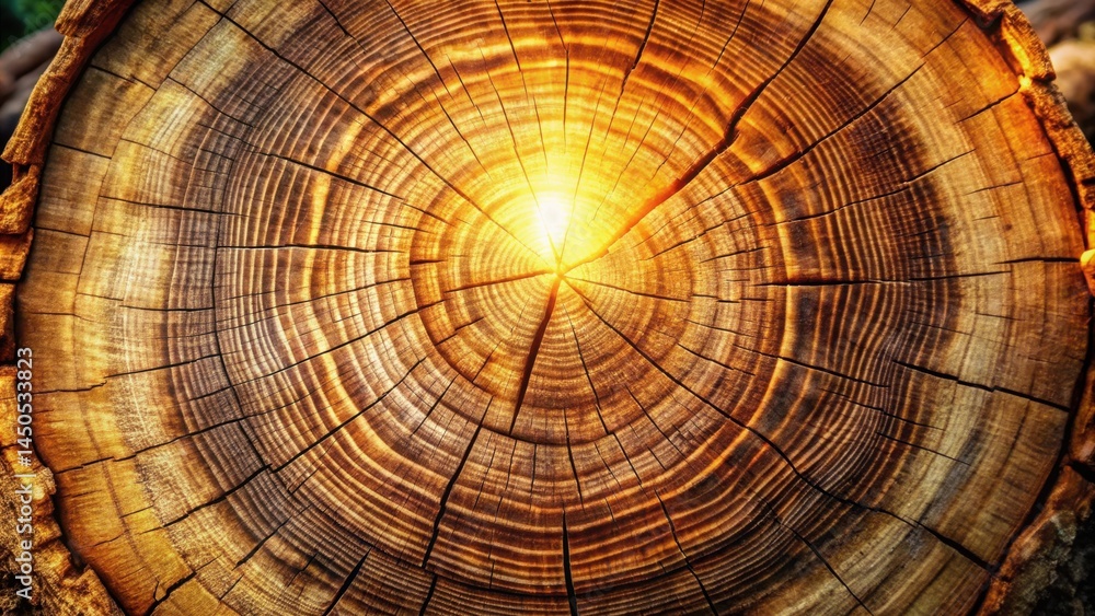 Poster a detailed look at the growth rings of a tree trunk, revealing the past with each layer