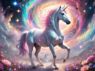 unicorn with flowers and clouds