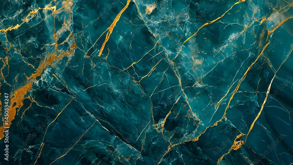 Poster dynamic turquoise and gold pattern with cracking texture and organic movement