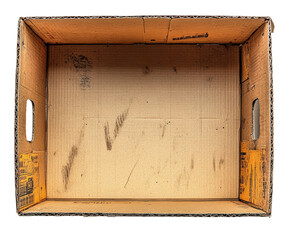 Cardboard box empty storage simple top-down view isolated on transparent background