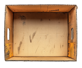 Cardboard box empty storage simple top-down view isolated on transparent background