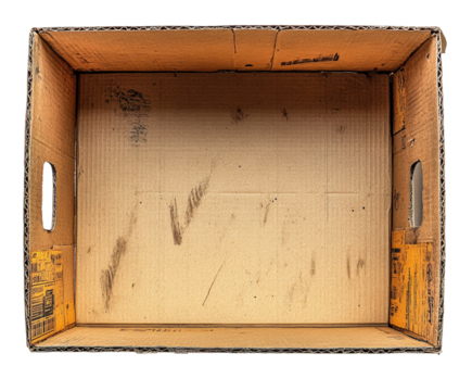 Cardboard box empty storage simple top-down view isolated on transparent background