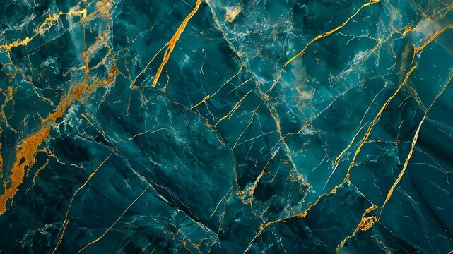 Dynamic turquoise and gold pattern with cracking texture and organic movement