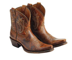 Western boots display retail store product style isolated on transparent background