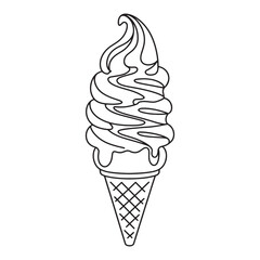 A sweet and cold ice cream cone, a delicious frozen dessert, is often illustrated as a vector with a wafer cone and soft vanilla or chocolate cream, isolated as a summer snack. 
