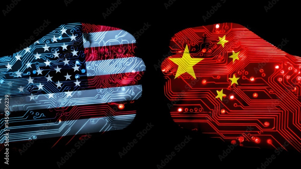 Poster computer chip featuring american flag design representing the integration of technology and national