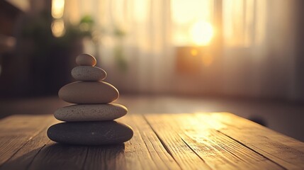 Tranquil Stacked Stones in Soft Evening Light