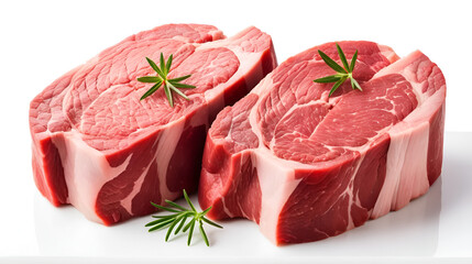 Fresh Cuts of Raw Beef Steaks on White Background - High-Quality Butcher Meat Photograph for Culinary Use