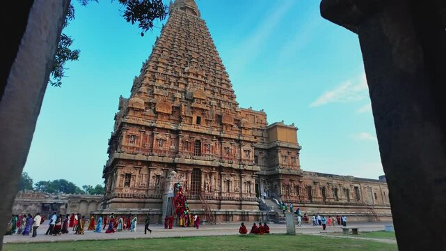 Majestic Brihadeeswarar Temple Gopuram Under Blue Sky, UNESCO Heritage Site, South India