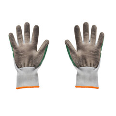 Obraz premium A pair of protective work gloves with gray palms and white cuffs displayed on a solid background on transparent background