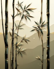 Bamboo Stalks and Abstract Landscape
