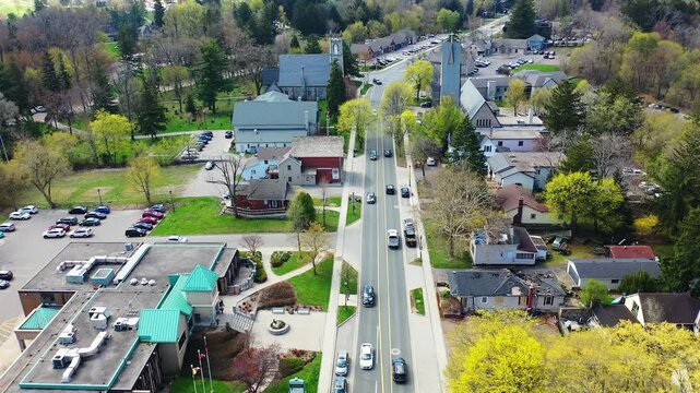 Aerial hyperlapse view of Ancaster, Ontario, Canada in early fall 4K